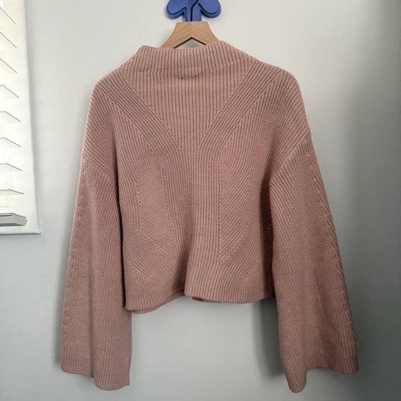 Anthropologie Maeve Medium The Katey Mock Neck Bell Sleeve Sweater Taupe Pink - Picture 5 of 7
